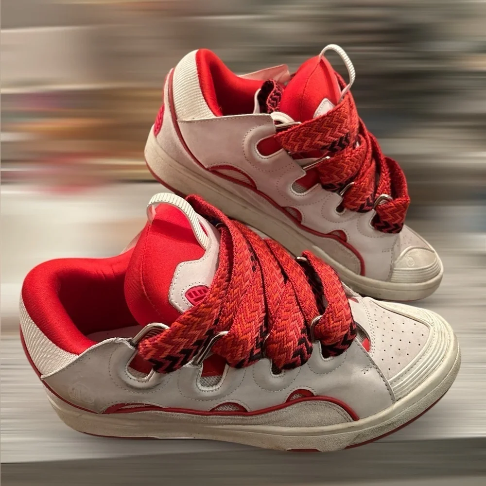 Red Lanvin Curb Panelled Sneakers Sz45 11-12 Men Fit 9-10 Women SSENSE Exclusive